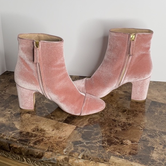Polly Plume Pink Velvet Block Heel Boots - Picture 6 of 10